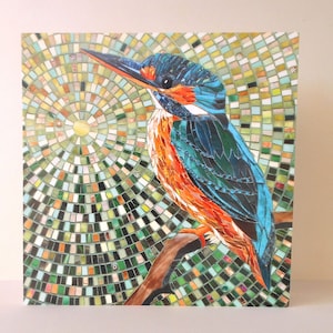 Carte Martin-pêcheur d'Amérique - Art mosaïque martin-pêcheur - Carte d'anniversaire - Art martin-pêcheur - Carte amateur d'oiseaux - Carte écologique