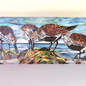 Cartão Dunlins da Original Glass Mosaic Dunlins - Cartão Ecológico - Cartão Pássaro Marinho - Cartão Costa Marítima - Cartão para Amante de Pássaros - Cartão Dunlin