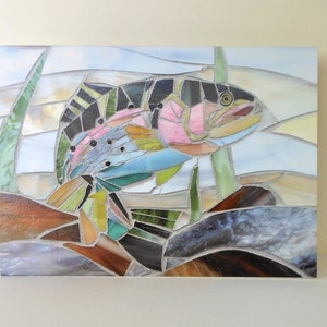 Carte Truite arc-en-ciel - Art mosaïque - Carte poisson mosaïque - Carte cadeau pour pêcheur