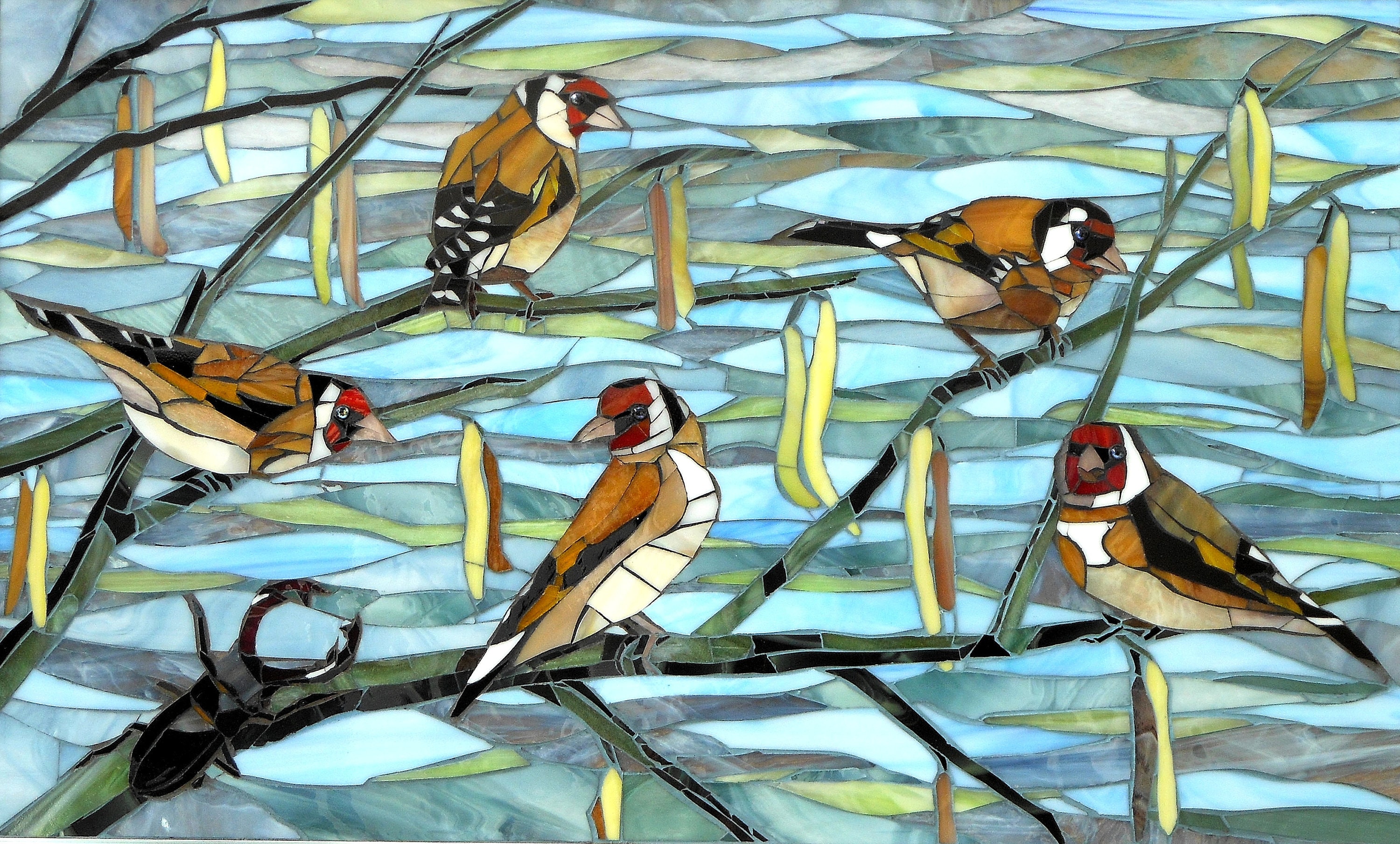 Charm of Goldfinches Card from Original Mosaic Art Goldfinch | Etsy