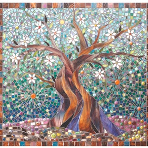 Blue Tree of Life Print - Tree Print - Tree Art - Tree Wall Decal - Tree Painting - Stained Glass Tree - Mosaic Tree - Mosaic Art