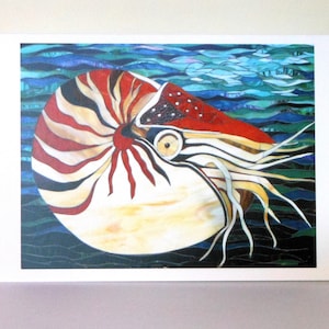 Nautilus Card - Sea Shell Card - Mosaic Art - Nautilus Shell Card - Ammonite Fossil Card - Nautilus Mosaic - Eco-Friendly Card