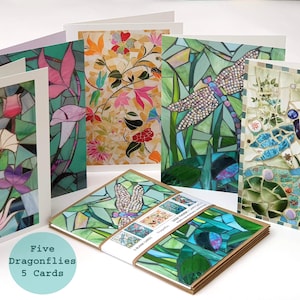 Colección de tarjetas Five Dragonflies: paquete de 5 tarjetas de felicitación ecológicas