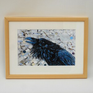 Mini impressão giclée Raven emoldurada da arte em mosaico original - Impressão em mosaico emoldurada - Impressão em arte de pássaro emoldurada