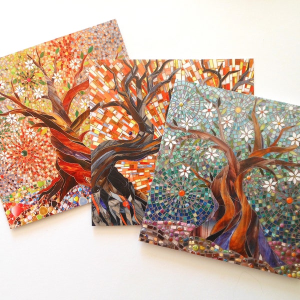 Three Tree of Life Cards - Set of 3 Eco-Friendly Cards - Tree Cards Set - Mosaic Tree of Life Card Set From Original Mosaic Art