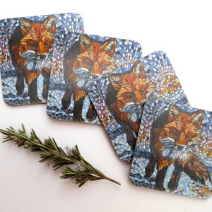 COASTER SET of 4 Homeward Bound Fox Coasters - Mosaic Art - Fox Art - Housewarming Gift - Fox Gift for Him - Fox Coaster