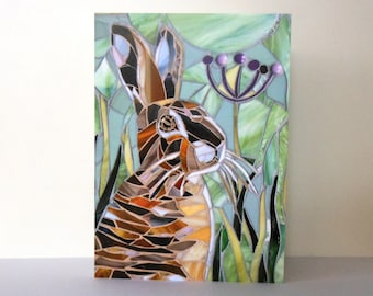 Hare Card - Rabbit Card - Mosaic Art - March Hare Card - Mosaic Hare - Glass Hare Art - Hare Greetings Card - Rabbit Mosaic - Easter Card