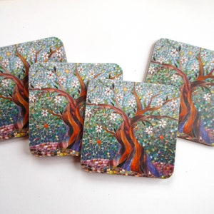 COASTER SET of 4 Blue Tree of Life Coasters - Mosaic Art - Tree Coasters - Coaster of Tree of Life Art - Housewarming gift - Tree Gift