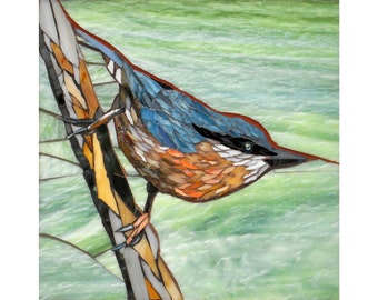 Nuthatch Print from Original Stained Glass Mosaic Art - Nuthatch Art - Bird Art Print