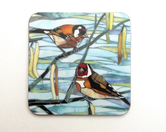 Two Goldfinches Coaster - Goldfinch Art - Charm of Goldfinches - Coaster of Goldfinches - Nature Coaster - Bird Coaster