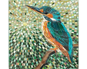 British Kingfisher Print - Glass Mosaic Kingfisher - Limited Edition Giclee Print - Art Mosaic Art - Wall Art - Nature Art Print