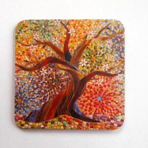 COASTER Multicoloured Tree of Life Coaster - Tree of Life Art - Housewarming Gift for Him - Rustic Home Decor  Tree Coaster of Tree Coasters