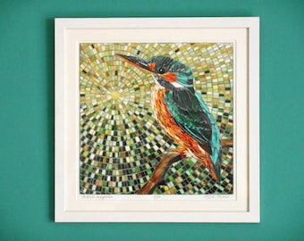 Framed British Kingfisher Giclee Print from Original Mosaic Art - British Kingfisher Print - Framed Kingfisher Art Print