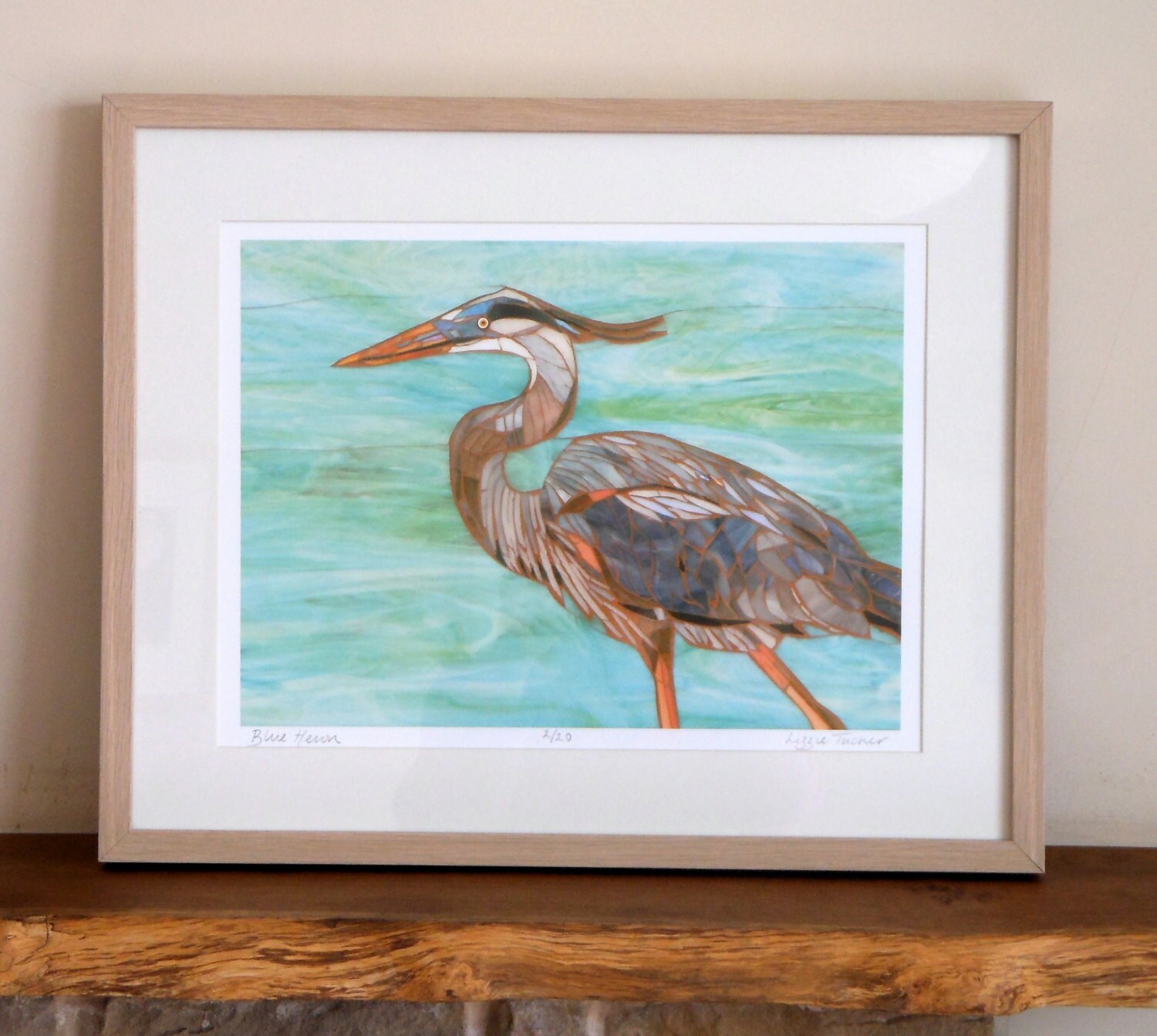 Blue Heron Framed Giclee Print Blue Heron Mosaic Mosaic Art Blue Heron