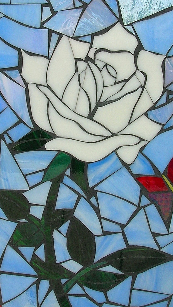 Items similar to White Rose Mosaic Card Blank Greetings Card Mosaic Art on Etsy