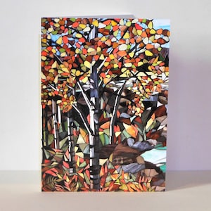 Shades of Autumn Card (detail) - berkenkaart van originele mozaïekkunst - herfstkaart - verjaardagskaart landschap - berkenbomen