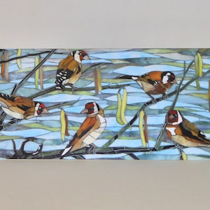 Kaart charme van distelvinken - kaart mozaïekkunst - kaart distelvink - milieuvriendelijke kaart - tuinvogelkaart voor vogelspotter distelvink kunst