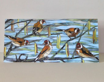 Charm of Goldfinches Card - Mosaic Art Card - Goldfinch Card - Eco-Friendly Card - Garden Bird Card for Bird Spotter Goldfinch Art