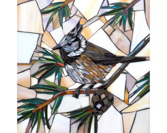 Crested Tit Mini Print - Crest Tit Print from Original Stained Glass Mosaic Art - Crested Tit Art - Tufted Tit Print - Bird Art