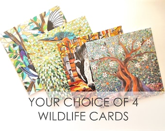Any 4 Greeting Cards (your choice) from Original Mosaic Art - Eco-Friendly Greeting Card Set - Wildlife Cards - Nature Cards
