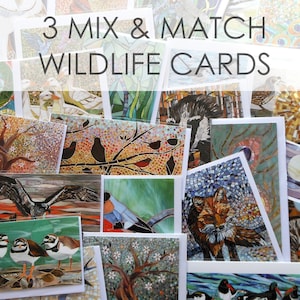 Lot de 3 cartes de voeux - cartes écologiques - lot de cartes d'art mosaïque - oeuvres d'art de la nature - ensemble de cartes de voeux