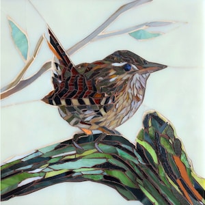Wren Mini Print - Wren Print from Original Stained Glass Mosaic Art - Wren Art - Bird Art