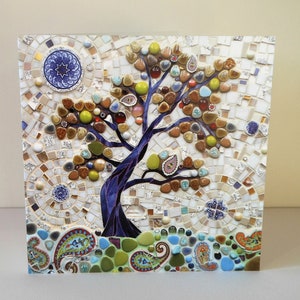 Bonsaï carte - art mosaïque - carte bonsaï - vitrail - carte arbre de vie - art populaire - carte arbre japonais - art arbre de vie