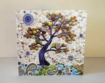 Bonsai Card - Mosaic Art - Bonsai Tree Card - Stained Glass Tree - Tree of Life Card - Folk Art Card - Japanese Tree Card - Tree of Life Art