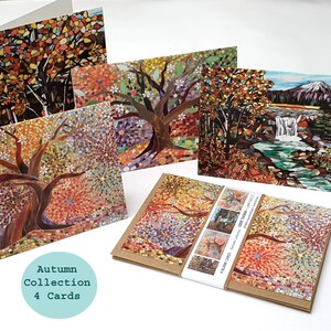 Lot de 4 cartes de vœux de la collection automne - Lot de 4 cartes représentant l'automne - Lot de cartes écologiques