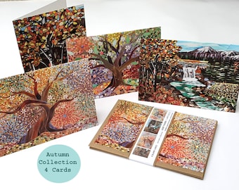 Autumn Mosaic Art Card Pack - Eco-Friendly Card Bundle, Set of 4 'Autumn Collection'