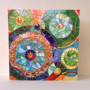 Tarjeta de círculos - Arte en mosaico - Tarjeta de arte abstracto - Tarjeta de cumpleaños - Tarjeta abstracta azul - Mosaico de vidrio - Tarjeta azul