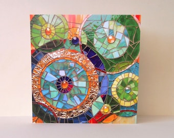 Circles Card - Mosaic Art - Abstract Art Card - Birthday Card - Blue Abstract Card - Glass Mosaic - Blue Card