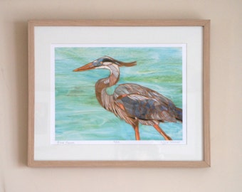 Blue Heron Framed Giclee Print - Blue Heron Mosaic - Mosaic Art - Blue Heron Art - Heron Painting - Heron Print - Stained Glass Birds