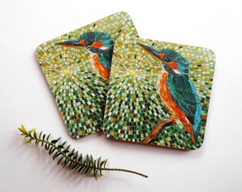 Kingfisher Coaster - Kingfisher Art - Housewarming Gift for Him - Rustic Home Decor - Coaster of Kingfisher - Bird Coaster