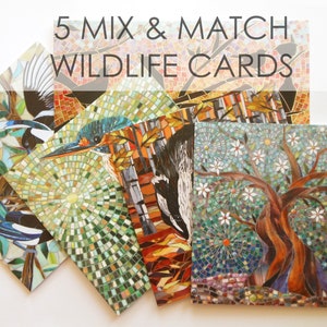 Votre choix de 5 cartes de voeux vierges - jeu de cartes respectueux - art de la mosaïque - jeu de cartes faune - collection de cartes - jeu de cartes d'anniversaire