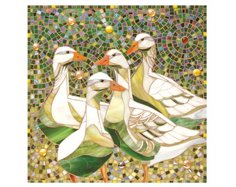 Stampa di oche in mosaico - Stampa giclée in edizione limitata - Arte dell'oca - Arte del mosaico - Uccello in vetro colorato - Arte dell'uccello - Stampa di uccello -