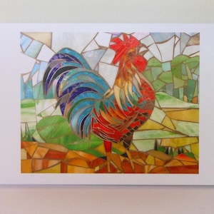 Carte coq - carte écologique - carte coq - mosaïque d'art - coq mosaïque coq - vitrail oiseau - carte poulet - carte basse-cour
