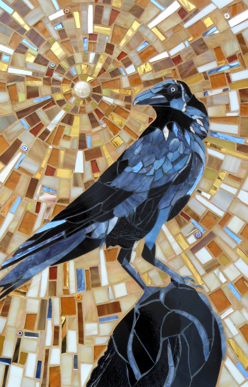 Crow Mosaic Original Glass Mosaic Art Carrion Crow Raven Etsy