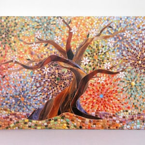 Arbre de vie de Zazzle.be Liste d'envies Vous avez des idées ? de mosaïque spirituelle spirituelle | Carte de voeux qui respecte l'environnement | arbre de Noël | Arbre à vitrail | Impression artistique | Oeuvres d'art en chêne