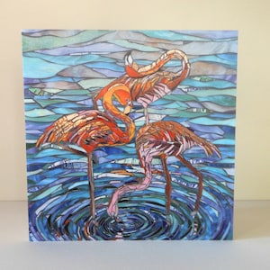 Flamingos Card - Flamingo Art Card - Eco Friendly Card - Pink Flamingos - Feather Art - Exotic Bird Card - Bird Art