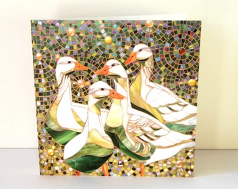 Mosaic Geese Card - Duck Card Greetings Card - Goose Card - Bird Lover Card - Geese Print - Geese Art - Bird Art - Birthday Card - Art Print