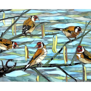 Charm of Goldfinches Print - Goldfinch Print from Original Mosaic Art - Bird Art Print - Nature Art - Chaffinch Hawfinch Stag Beetle