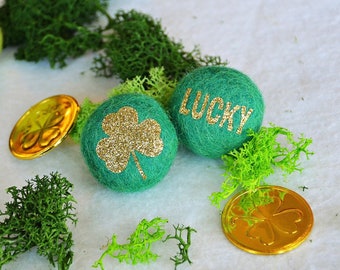 St. Patty's Day COINS, PAIR of 3.5CM Felted Glitter Coin Shapes, Shamrock & Lucky Coin Shapes, Photo Props, Bowl Fillers, Pom Pom Garland