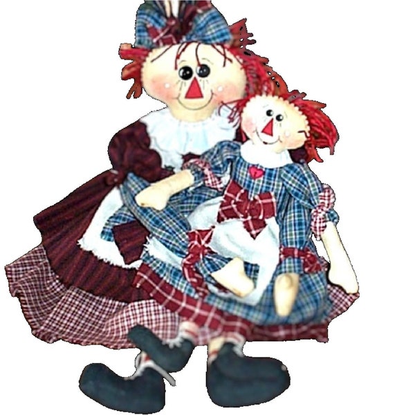 Molde para boneca Raggedy Ann, irmã mais velha e irmã mais nova (molde em PDF)
