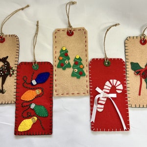 NeW WoOL FeLT CHRISTMAS TAGS All Inclusive Pre-Cut Ornament Kit, Embroidery Kit, Christmas Ornaments, Wool Felt Kit, Choose From 5 Designs