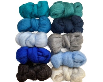 THE BLUES Color Range, Wool Roving,  5 ozs. Pack, Wool Roving for Felting Soap, Spinning Fiber, Wool Roving for Needle Felting Supplies