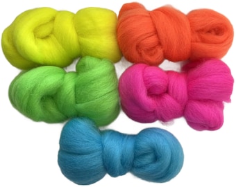 Neon Wool Roving, Assorted Colors, Ashford Corriedale, Felting Fiber