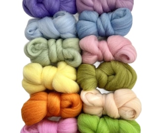 Pastel Corriedale Wool Roving, Assorted Colors, Felting, Spinning Fiber, 6 oz