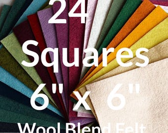 Merino Wool Blend Felt Fabric Squares: 6-Inch Square Variety Pack, DIY Craft Kit