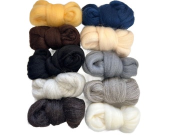 NEUTRALS Color Range, Wool Roving,  5 ozs. Pack, Wool Roving for Felting Soap, Spinning Fiber, Wool Roving for Needle Felting Supplies